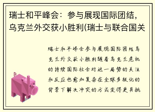 瑞士和平峰会：参与展现国际团结，乌克兰外交获小胜利(瑞士与联合国关系)